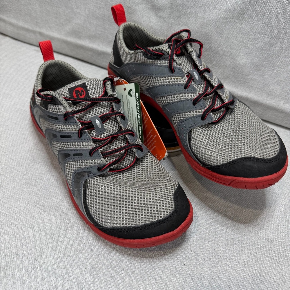 NWT - Merrell Men's Barefoot Grey/Smoke  and Red Performance Athletic Shoes M9